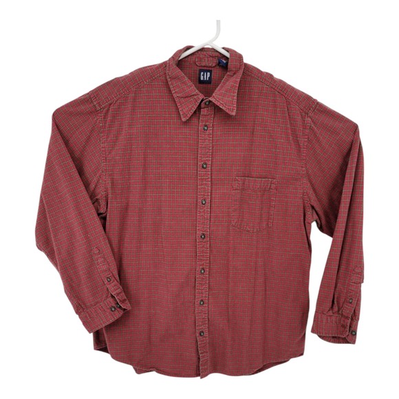 Gap Mens Red Green Plaid Flannel Shirt Long Sleeve XXL - Picture 1 of 9